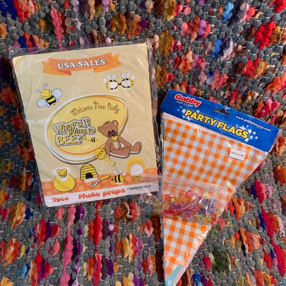 Baby shower decor! Photo, foolers, flags!